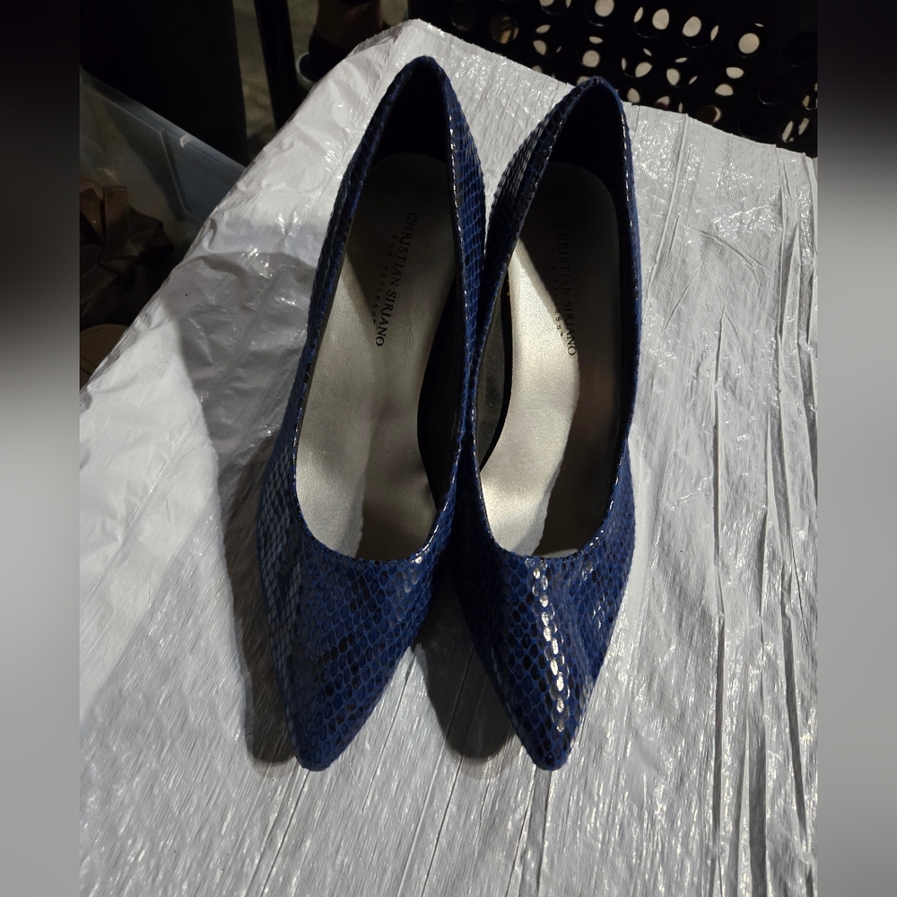 Christian Siriano Navy Snakeskin Heels
